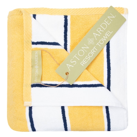 Arkwright Home Aston & Arden Pinstriped Beach Towel 35x70 Yellow/Navy BT-PINSTR-25YN